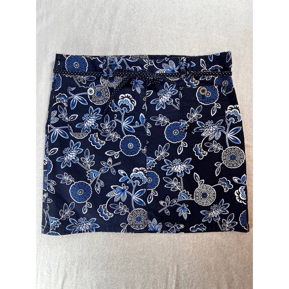 Ann Taylor LOFT Navy Blue Floral Mini Skirt with Polka Dot Belt Size 8